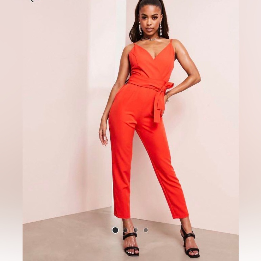 Wrap Front Jumpsuit- Tomato Red